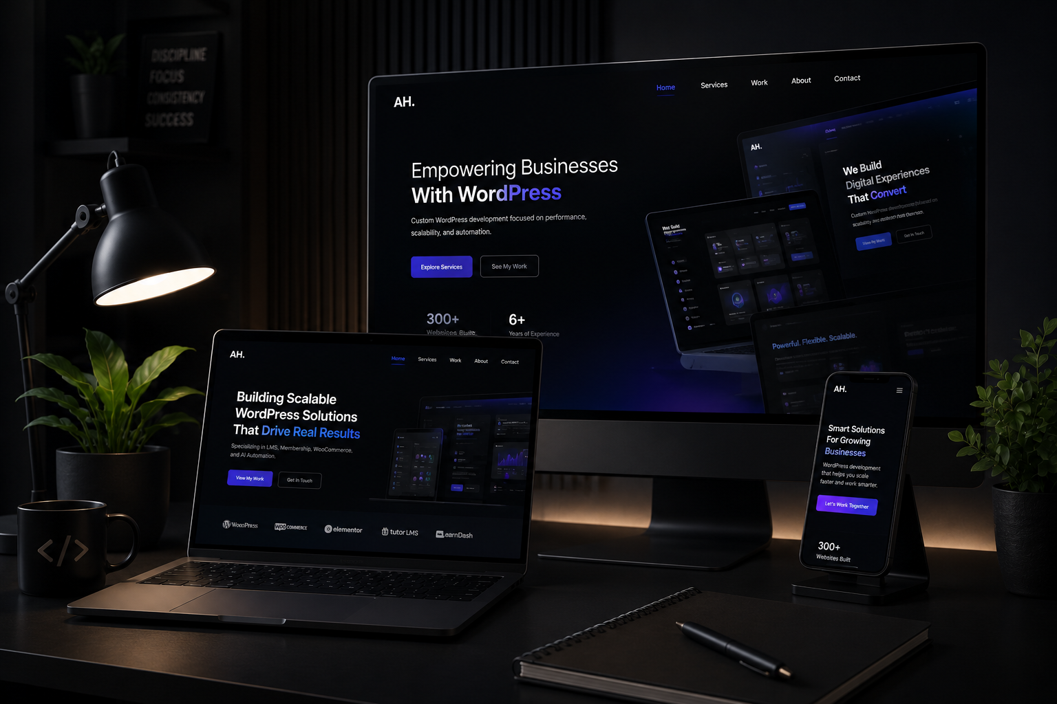 Minimal clean workspace showing responsive user interfaces